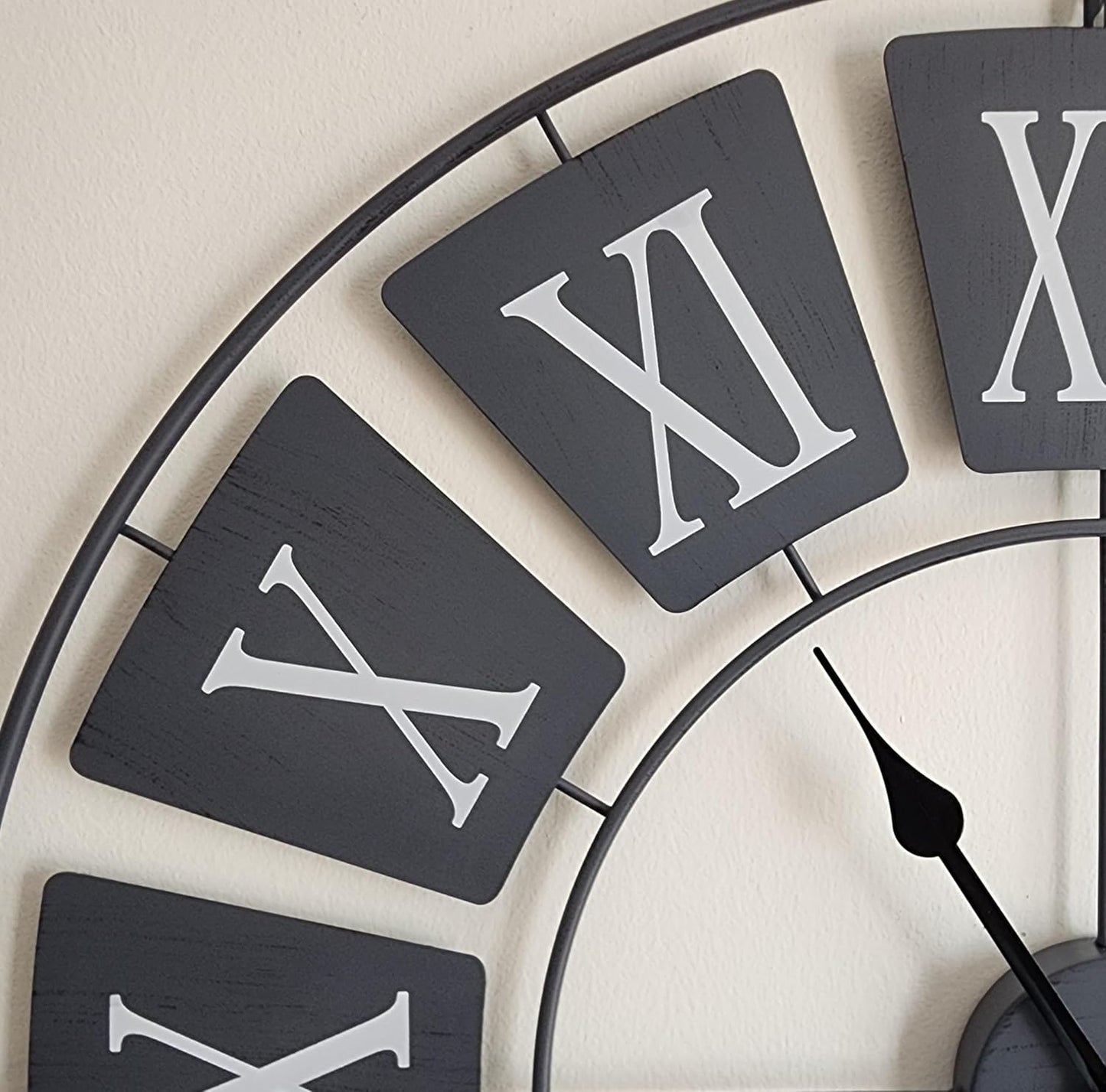 XL 76cm New Contemporary Wall Clock - Metal Wall Clock - Extra Large Skeleton Wall Clock - Elegant Grey Colour and Retro Style Design - Roman Numerals - Wall Art - Silent Clock