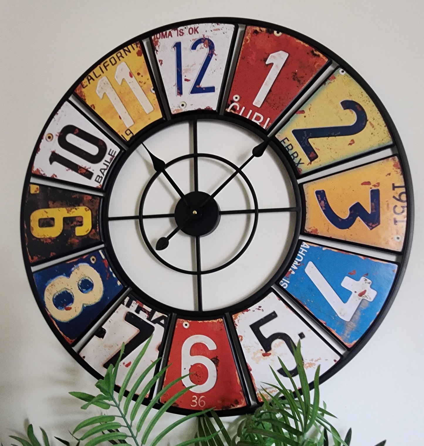 76cm New Shabby Chich Retro Wall Clock - Metal - Large Clock With Vibrant Colours and Vintage Boho Design Style - Large Numerals - Wall Art - Silent Clock