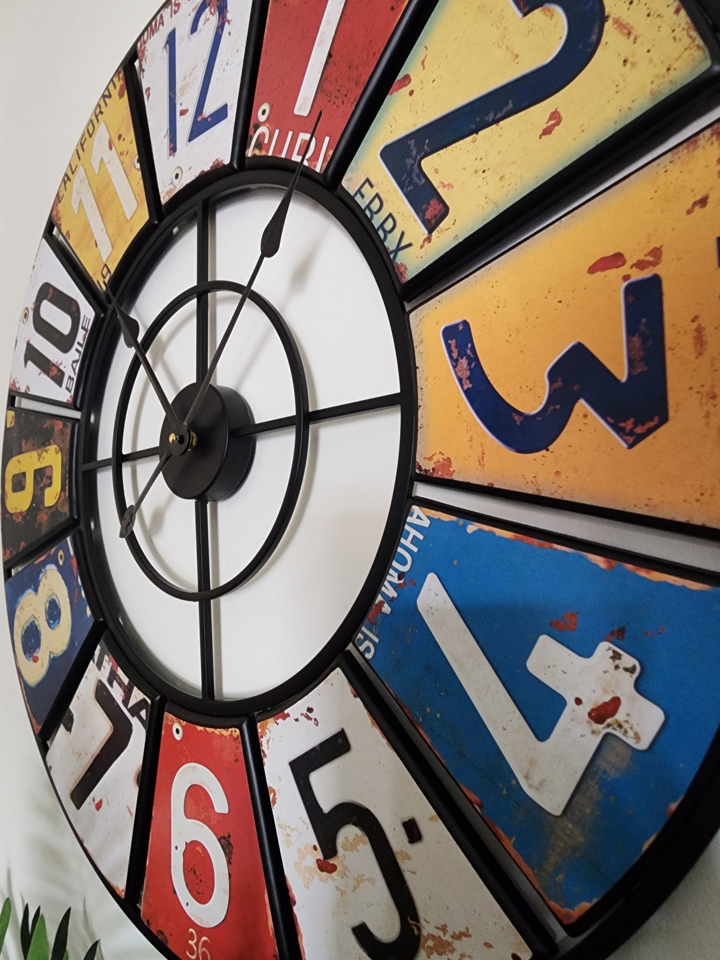 76cm New Shabby Chich Retro Wall Clock - Metal - Large Clock With Vibrant Colours and Vintage Boho Design Style - Large Numerals - Wall Art - Silent Clock