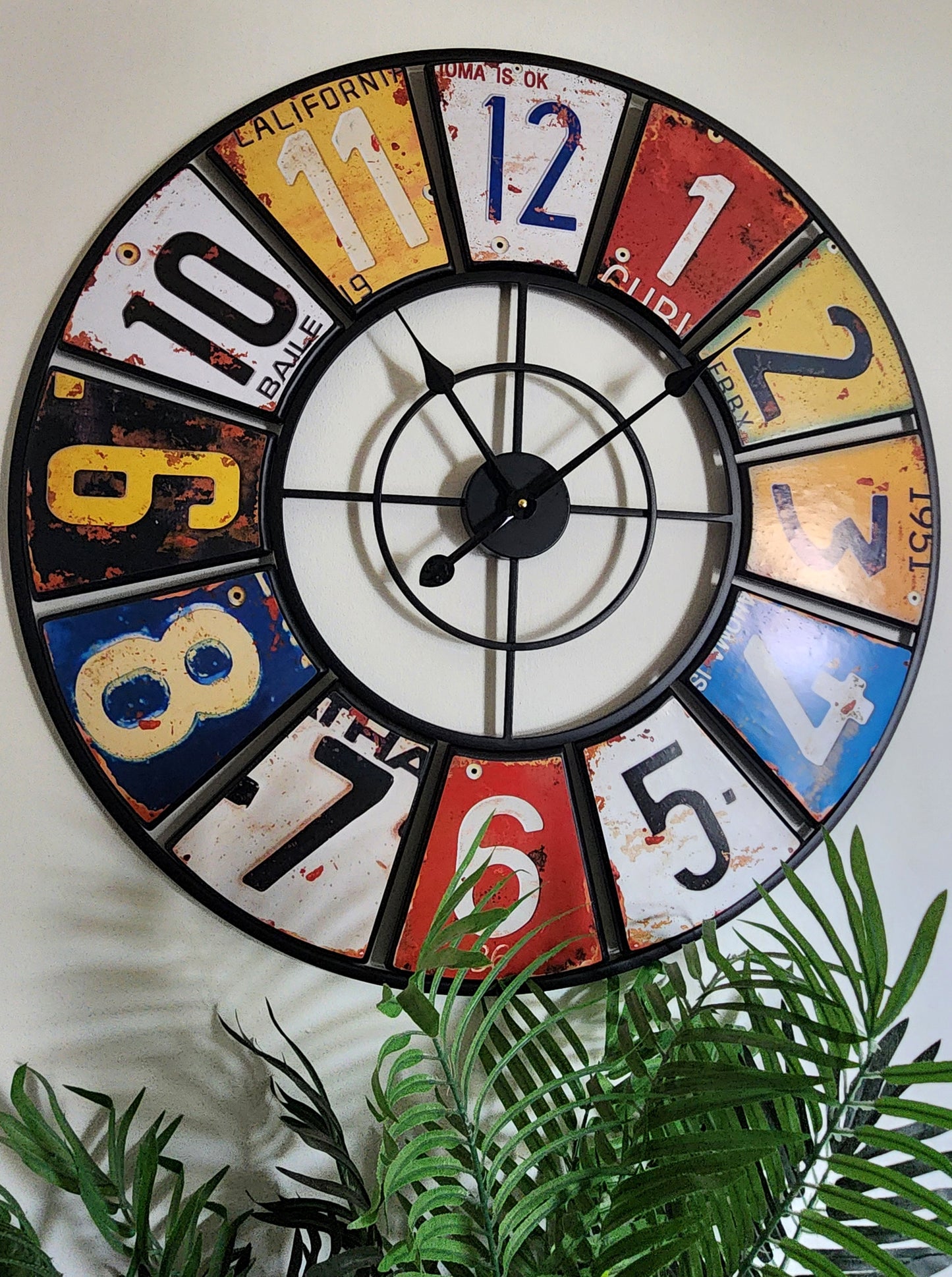 76cm New Shabby Chich Retro Wall Clock - Metal - Large Clock With Vibrant Colours and Vintage Boho Design Style - Large Numerals - Wall Art - Silent Clock