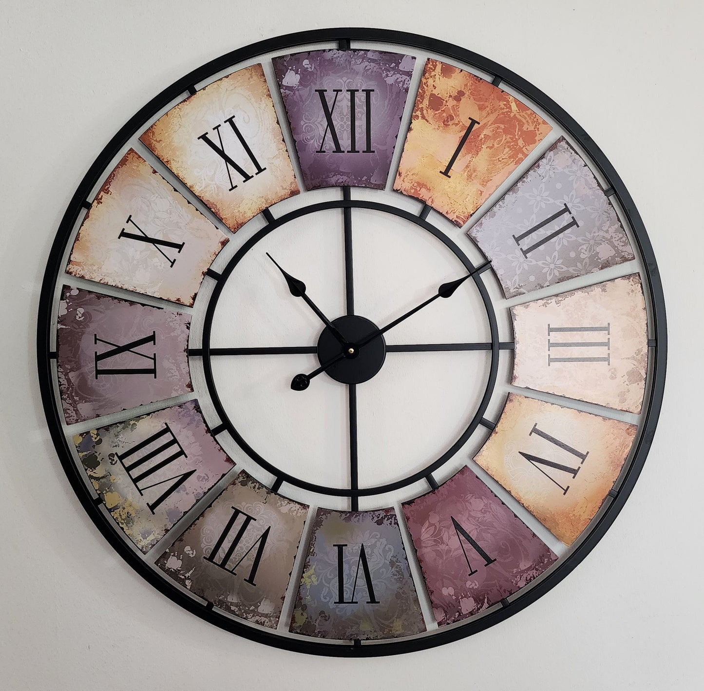 XXL 88cm New Contemporary Wall Clock - Metal - Extra Large Vibrant Colours and Retro Style Design - Roman Numerals - Wall Art - Silent Clock