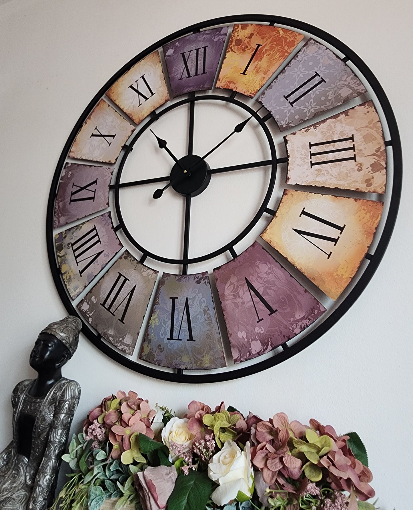 XXL 88cm New Contemporary Wall Clock - Metal - Extra Large Vibrant Colours and Retro Style Design - Roman Numerals - Wall Art - Silent Clock
