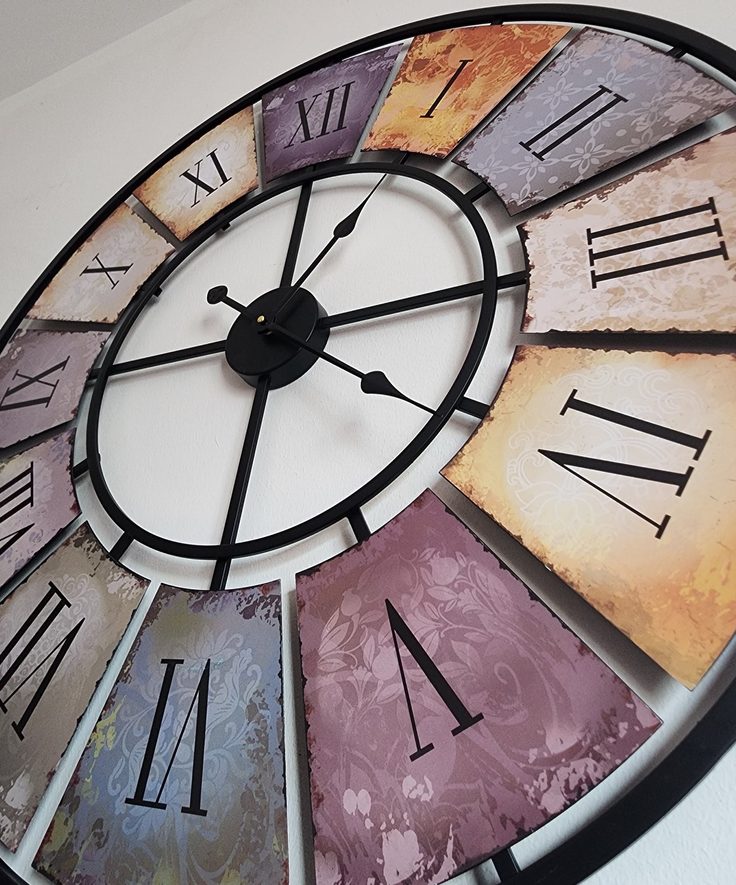 XXL 88cm New Contemporary Wall Clock - Metal - Extra Large Vibrant Colours and Retro Style Design - Roman Numerals - Wall Art - Silent Clock