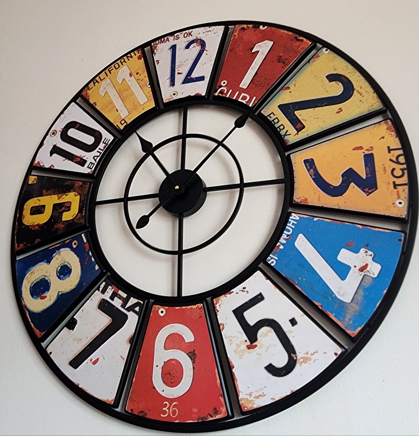 76cm New Shabby Chich Retro Wall Clock - Metal - Large Clock With Vibrant Colours and Vintage Boho Design Style - Large Numerals - Wall Art - Silent Clock