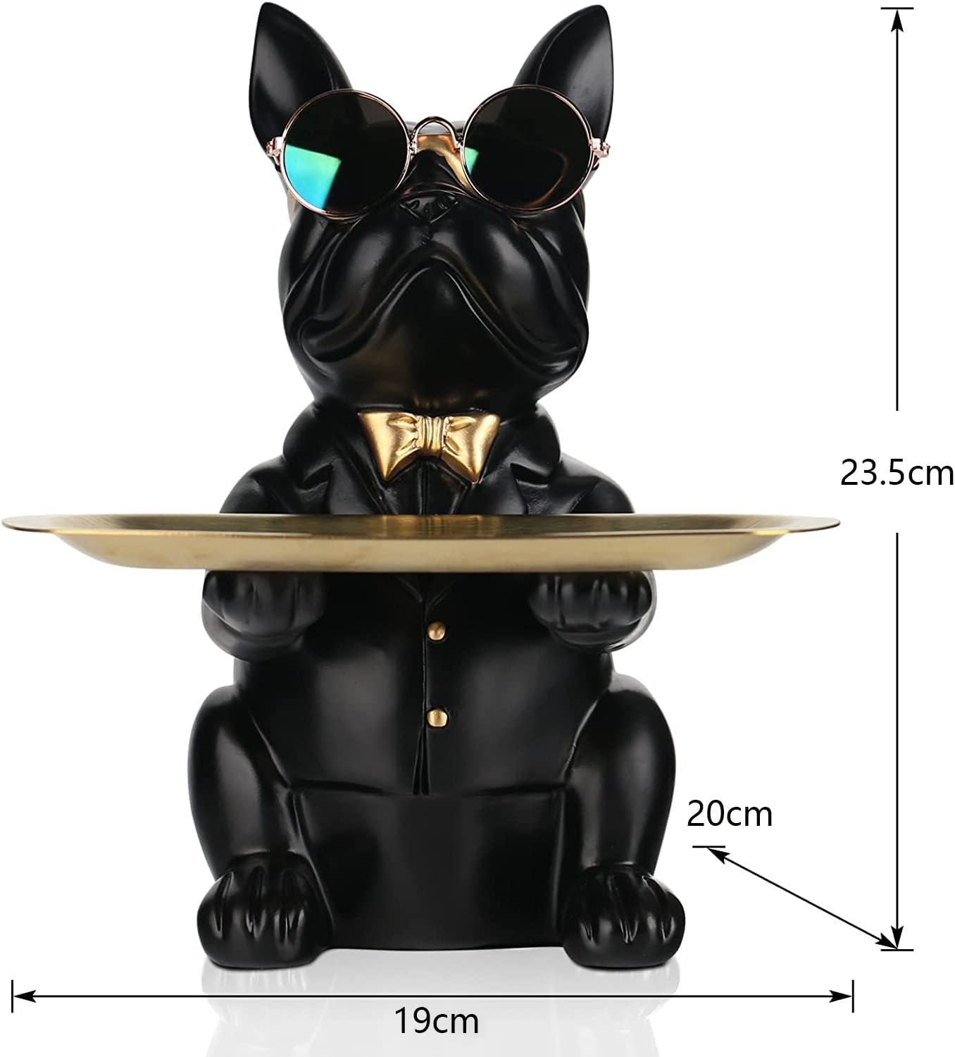Resin Bulldog Desk Statue With Storage Tray and Cool Glasses Coin Bank Piggy Bank Storage Sculpture Table Decoration Multifunction Money Box Office Home Decor Coin Piggy Bank Storage - Black