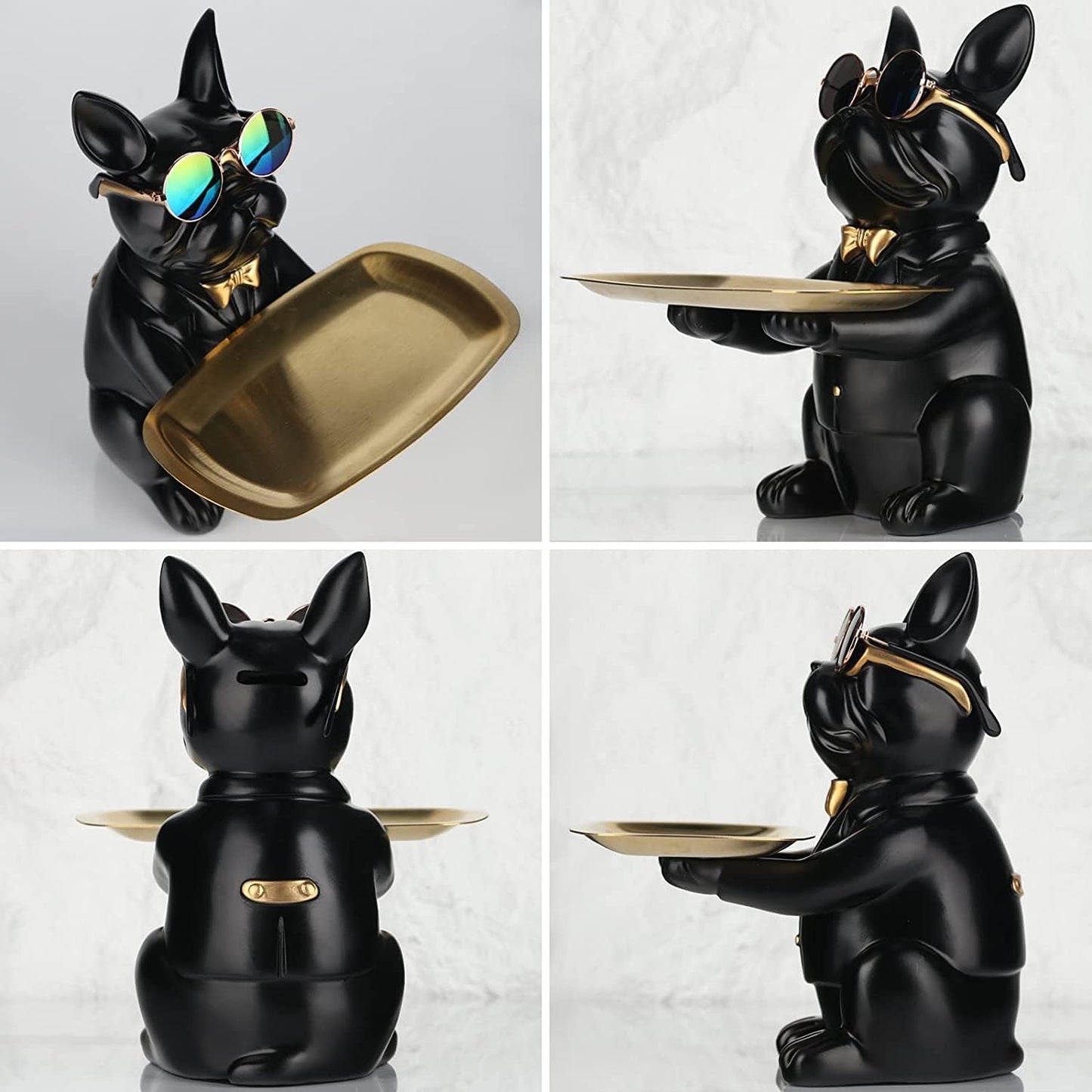 Resin Bulldog Desk Statue With Storage Tray and Cool Glasses Coin Bank Piggy Bank Storage Sculpture Table Decoration Multifunction Money Box Office Home Decor Coin Piggy Bank Storage - Black