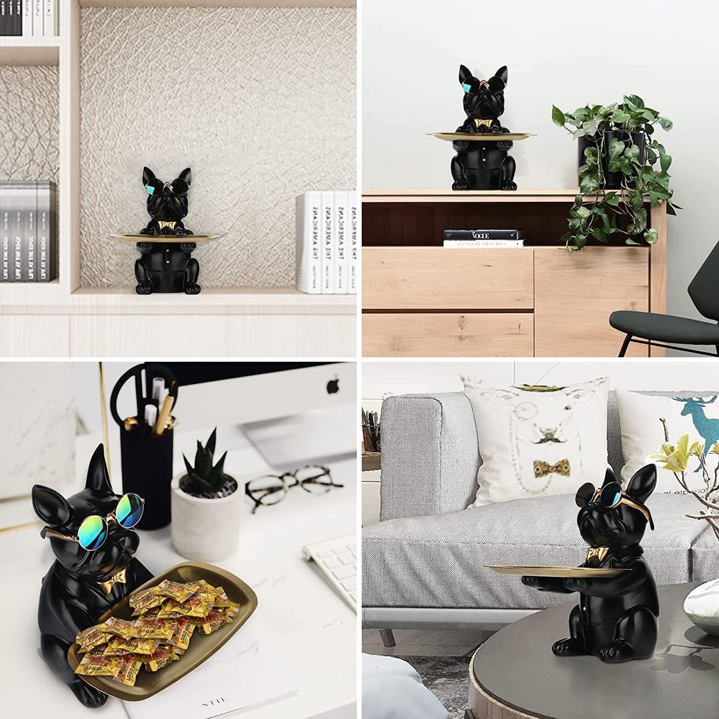 Resin Bulldog Desk Statue With Storage Tray and Cool Glasses Coin Bank Piggy Bank Storage Sculpture Table Decoration Multifunction Money Box Office Home Decor Coin Piggy Bank Storage - Black