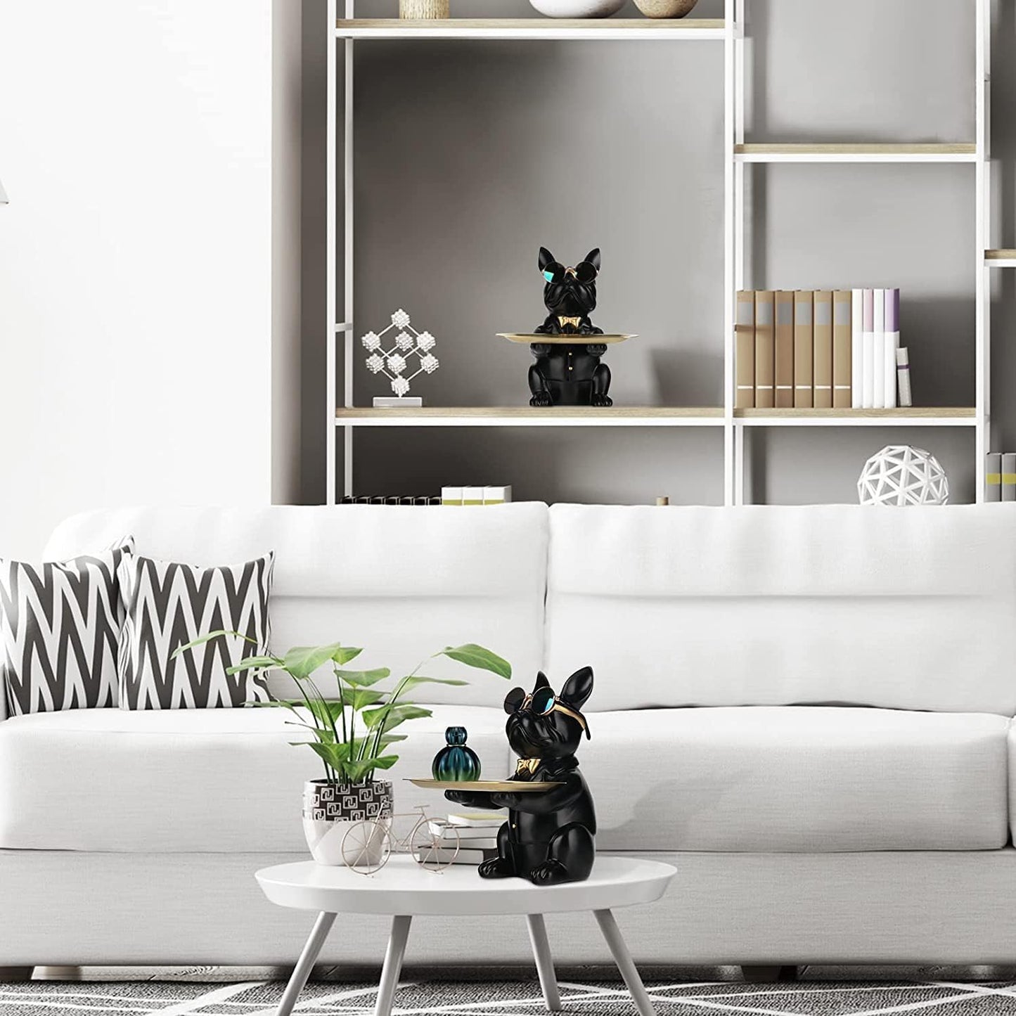 Resin Bulldog Desk Statue With Storage Tray and Cool Glasses Coin Bank Piggy Bank Storage Sculpture Table Decoration Multifunction Money Box Office Home Decor Coin Piggy Bank Storage - Black