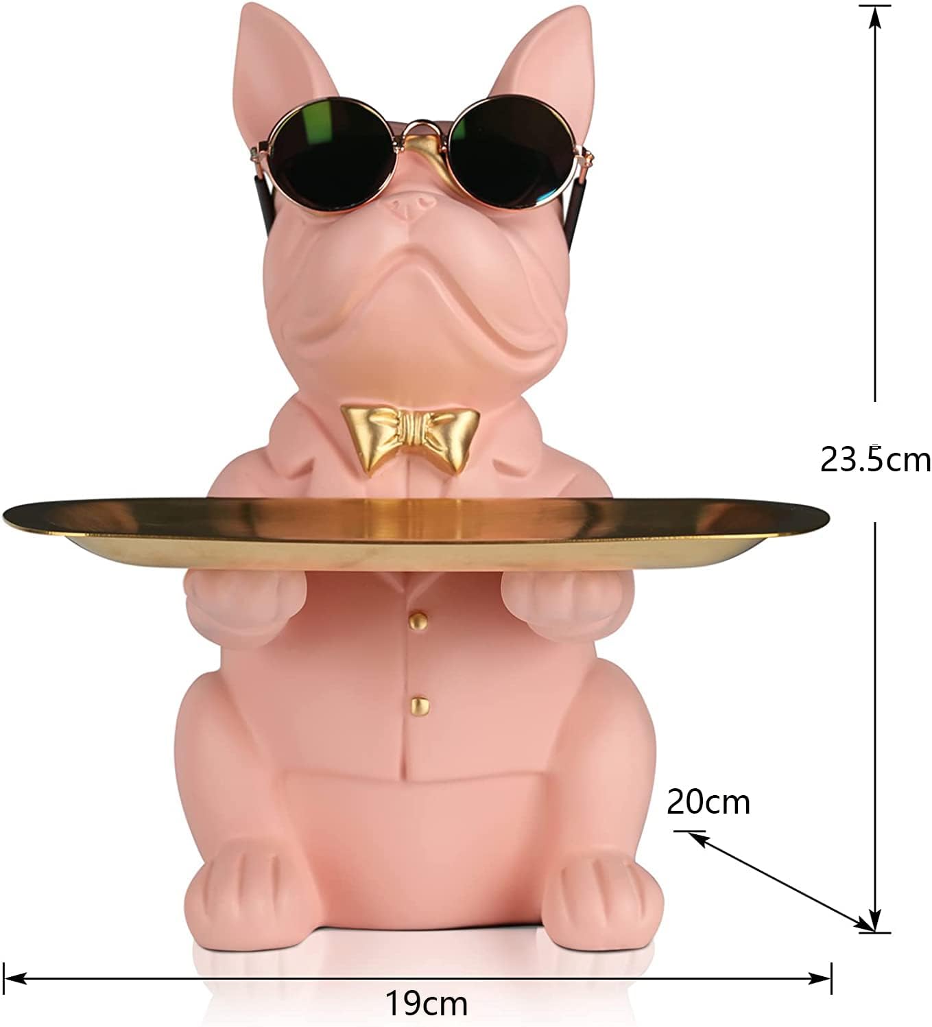 Resin Bulldog Desk Statue With Storage Tray and Cool Glasses Coin Bank Piggy Bank Storage Sculpture Table Decoration Multifunction Money Box Office Home Decor Coin Piggy Bank Storage - Pink