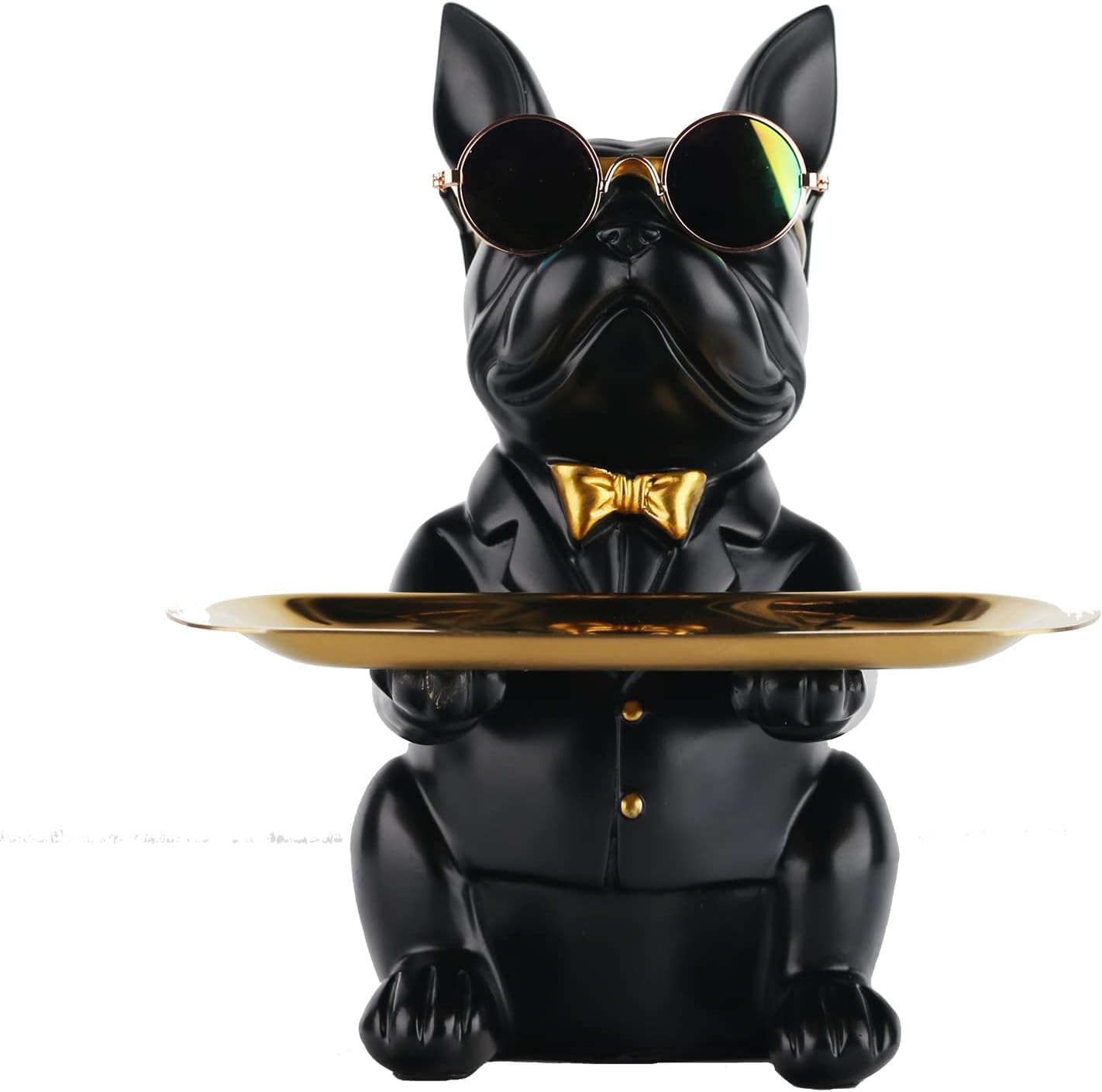Resin Bulldog Desk Statue With Storage Tray and Cool Glasses Coin Bank Piggy Bank Storage Sculpture Table Decoration Multifunction Money Box Office Home Decor Coin Piggy Bank Storage - Black