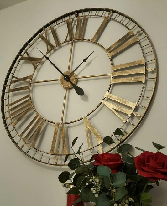 88cm Extra Large Skeleton Wall Clocks - Metal - Rustic Gold - Contemporary Wall Clock - Wall Art - Silent Clock