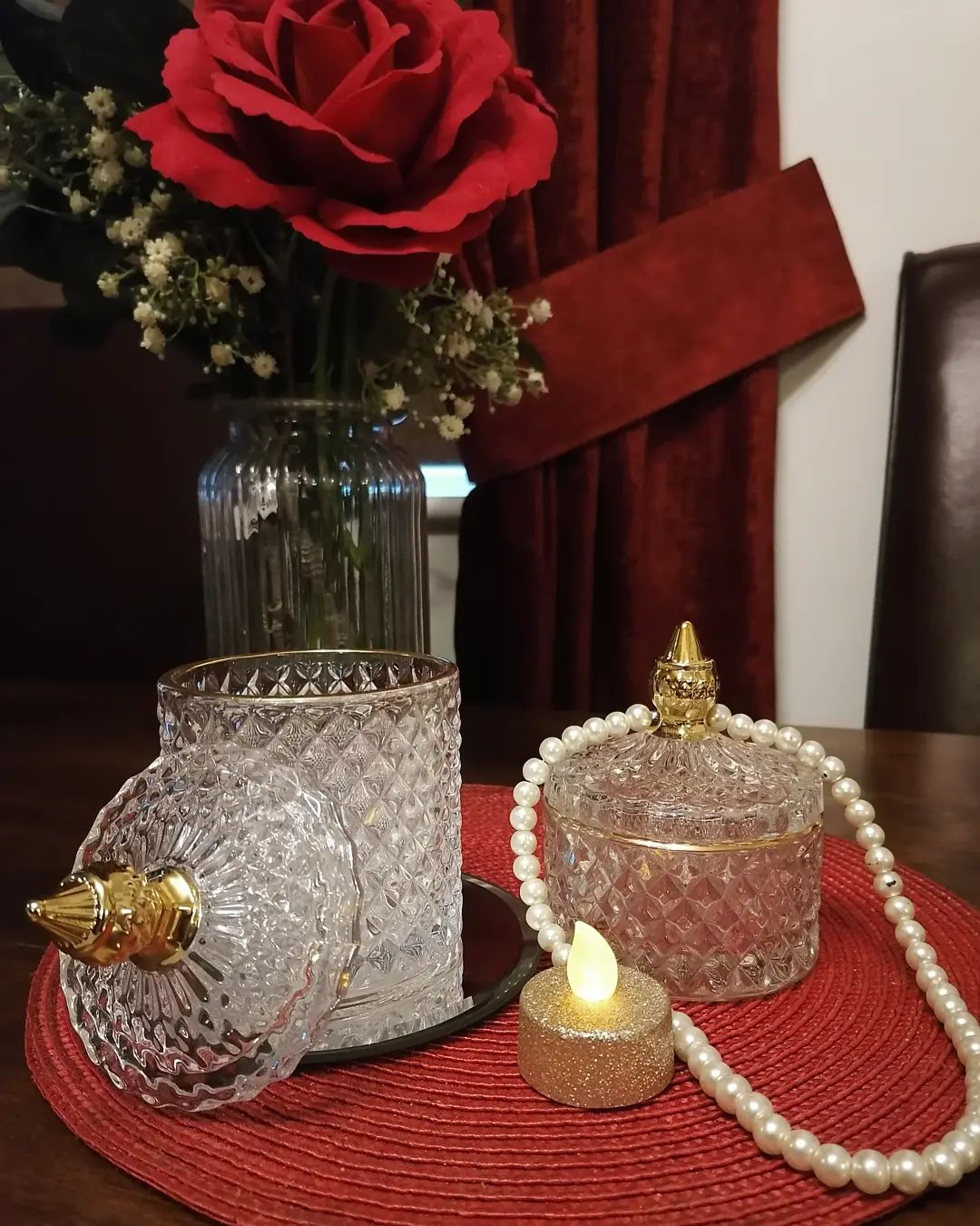 2 Crystal Glass Jars' set (2 pieces - 300ml & 100ml) - For Storage/Jewellery/Candle/Candy