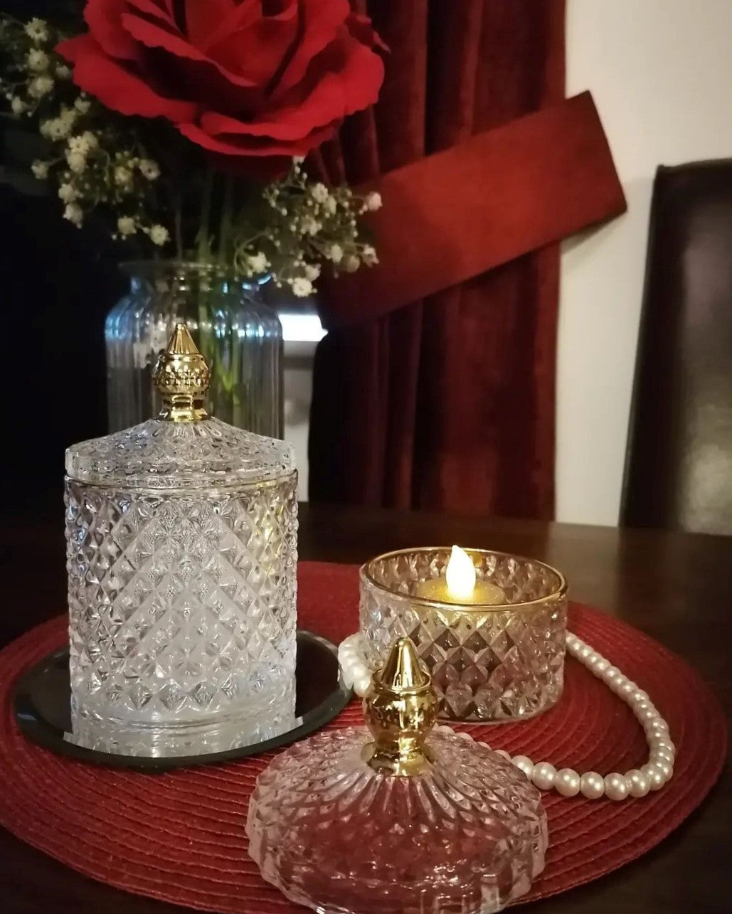 2 Crystal Glass Jars' set (2 pieces - 300ml & 100ml) - For Storage/Jewellery/Candle/Candy