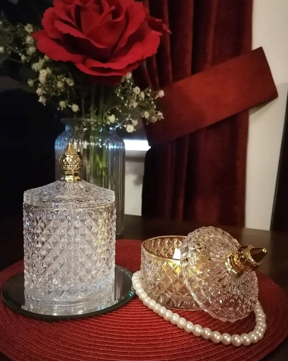 2 Crystal Glass Jars' set (2 pieces - 300ml & 100ml) - For Storage/Jewellery/Candle/Candy