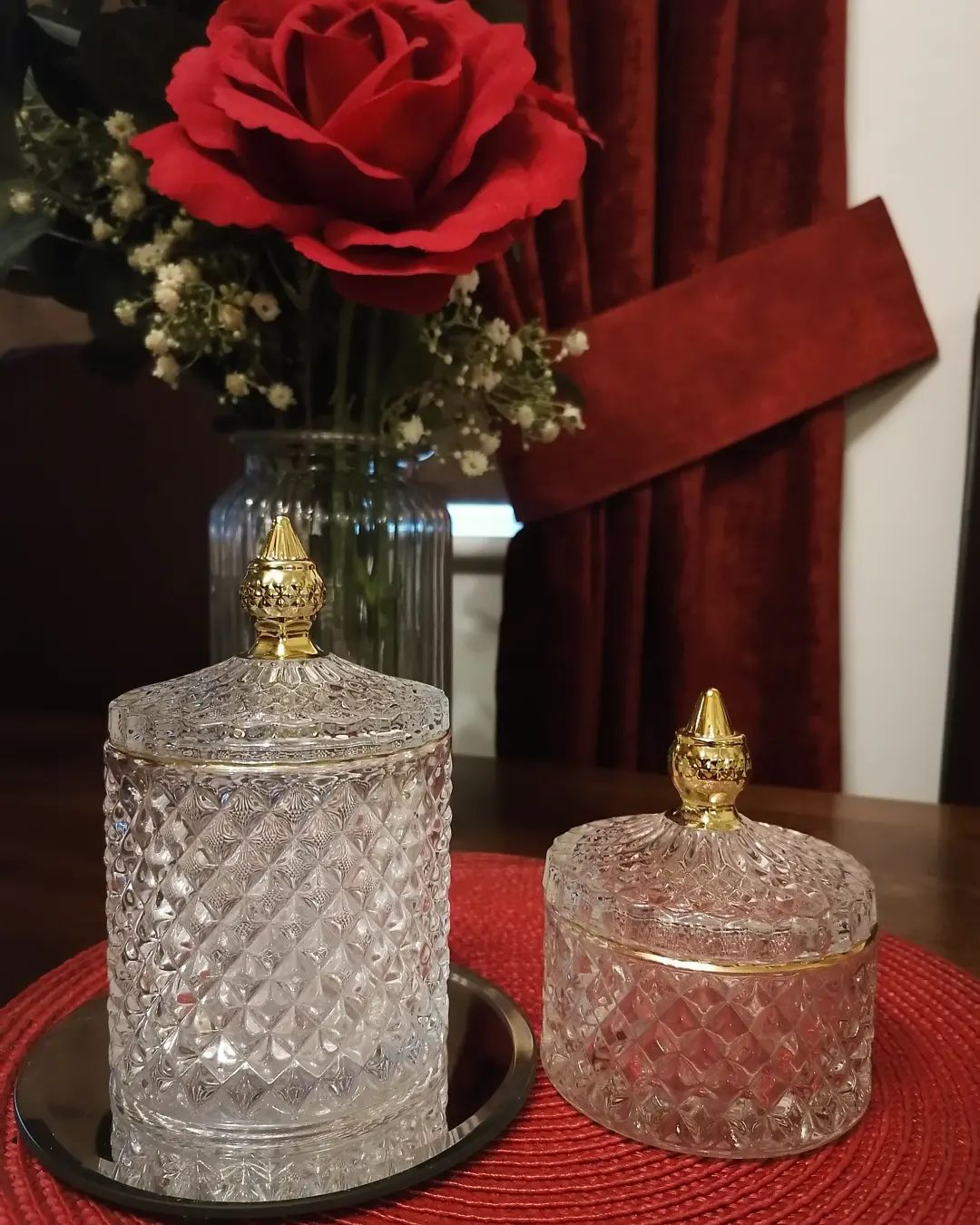 2 Crystal Glass Jars' set (2 pieces - 300ml & 100ml) - For Storage/Jewellery/Candle/Candy