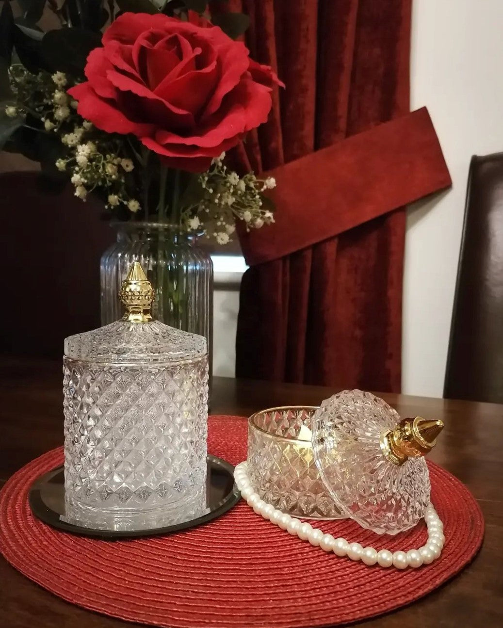 2 Crystal Glass Jars' set (2 pieces - 300ml & 100ml) - For Storage/Jewellery/Candle/Candy