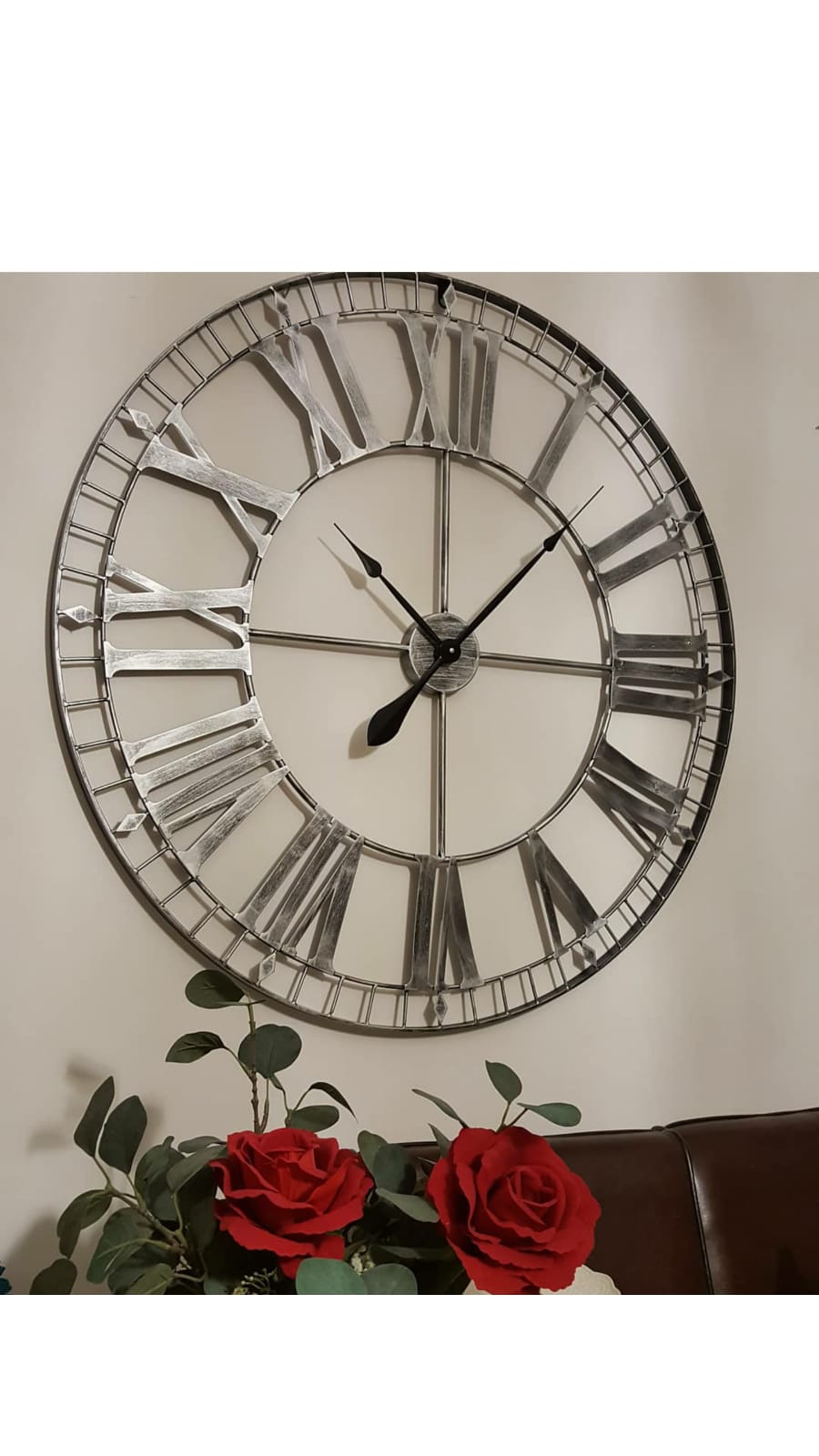 88cm Extra Large Skeleton Wall Clocks - Metal - Rustic Silver - Contemporary Wall Clock - Wall Art - Silent Clock
