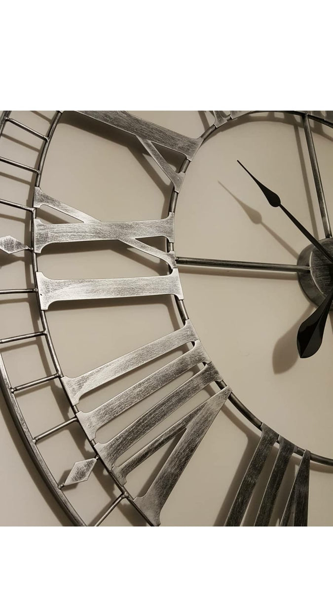 88cm Extra Large Skeleton Wall Clocks Metal Rustic Silver Contem