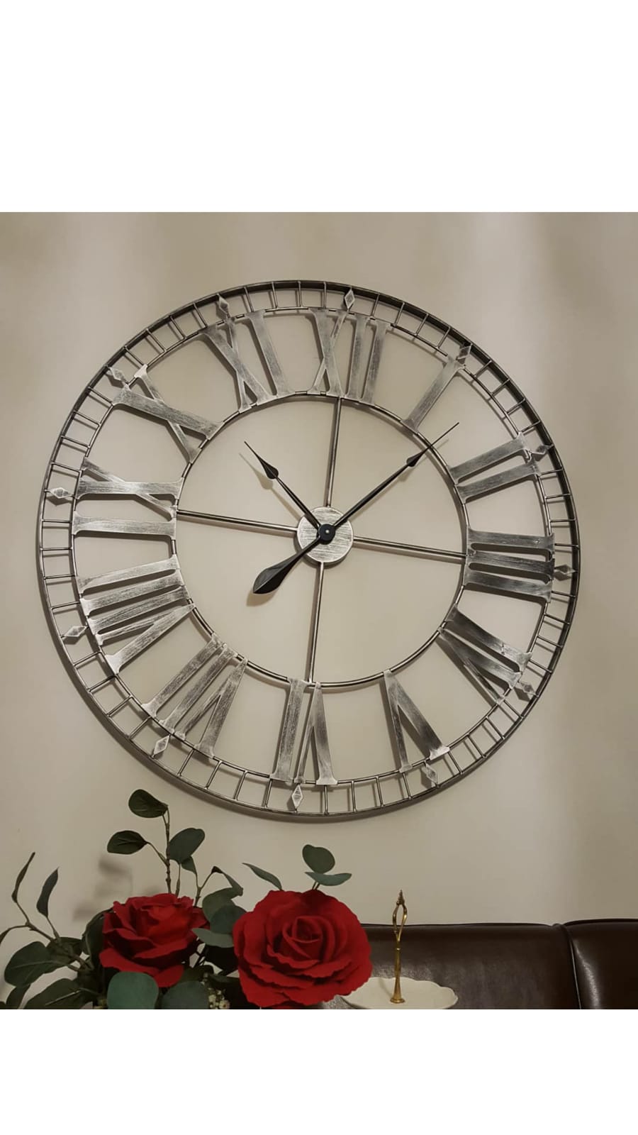 88cm Extra Large Skeleton Wall Clocks - Metal - Rustic Silver - Contemporary Wall Clock - Wall Art - Silent Clock