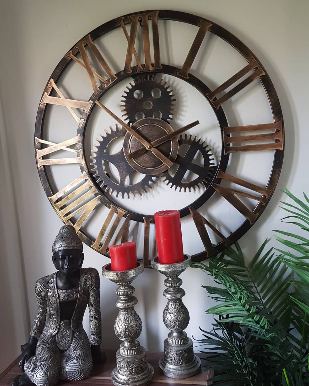 76cm - 100% Metal Large Skeleton Gear Wall Clock - Rustic Gold - Industrial Mechanical Look - Silent Clock