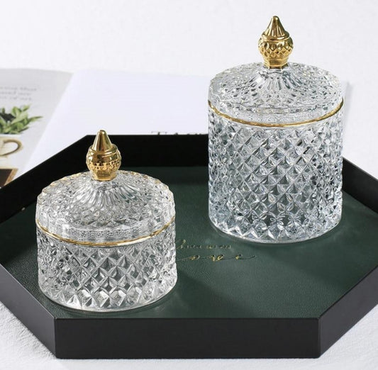 2 Crystal Glass Jars' set (2 pieces - 300ml & 100ml) - For Storage/Jewellery/Candle/Candy
