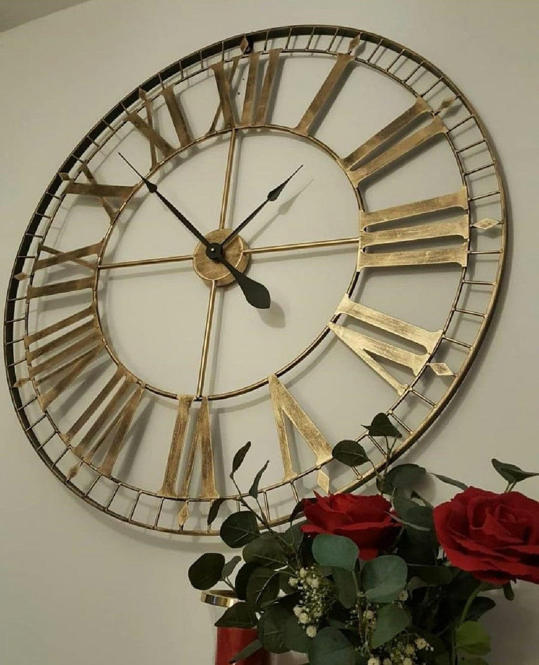 88cm rustic gold skeleton wall clock, a popular choice above a fireplace