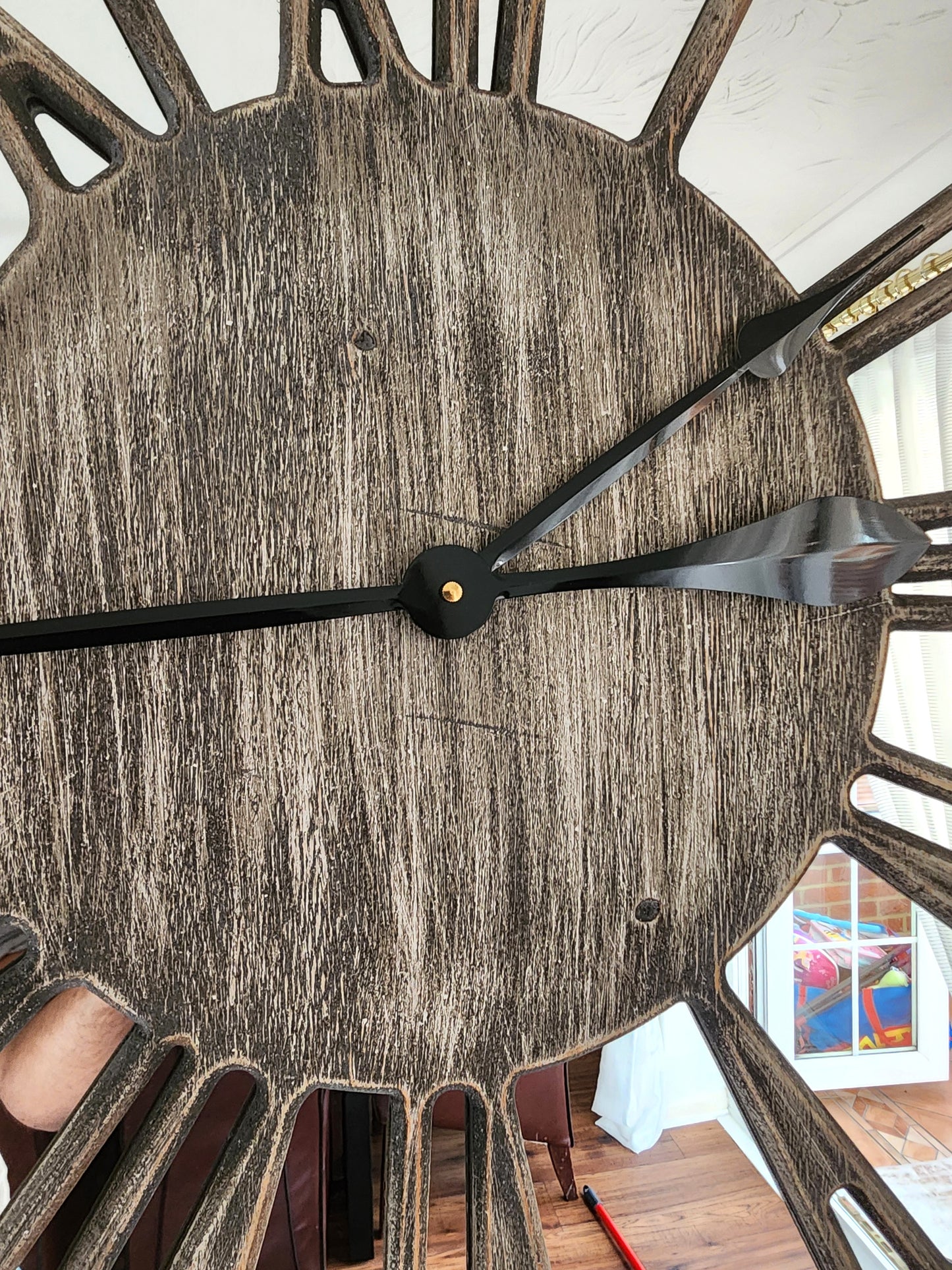 Wooden Mirror Wall Clock - XL 80cm Extra Large Skeleton Wall Clock - Wooden Wall Clock with Mirror - Roman Numerals Large for Living Room Wall - Wall Art - Contemporary Wall Clock - Silent Clock