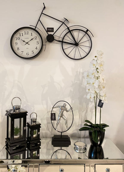 Stylish Large Black Bicycle Wall Clock in metal, vintage design