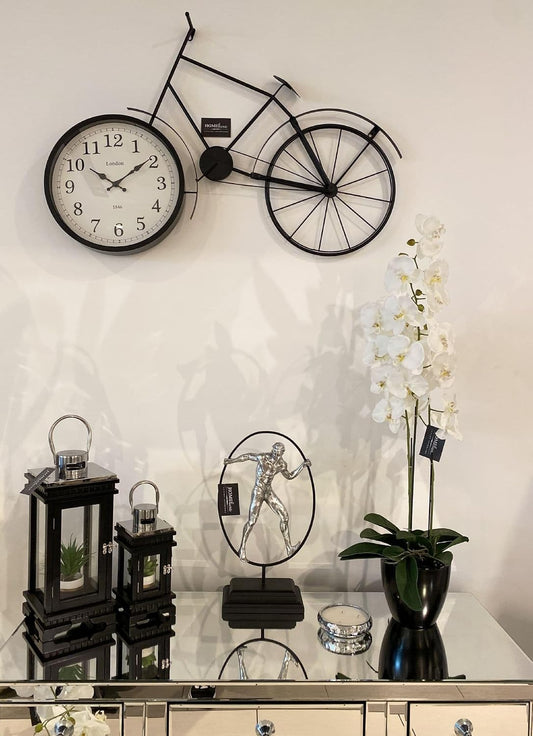 Stylish Large Black Bicycle Wall Clock in metal, vintage design