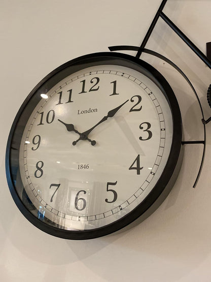Stylish Large Black Bicycle Wall Clock in metal, vintage design