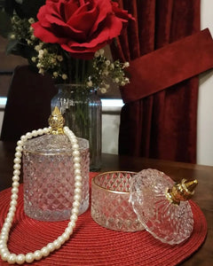 2 Crystal Glass Jars' set (2 pieces - 300ml & 100ml) - For Storage/Jewellery/Candle/Candy