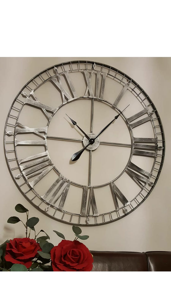 88cm Extra Large Skeleton Wall Clocks Metal Rustic Silver Contem