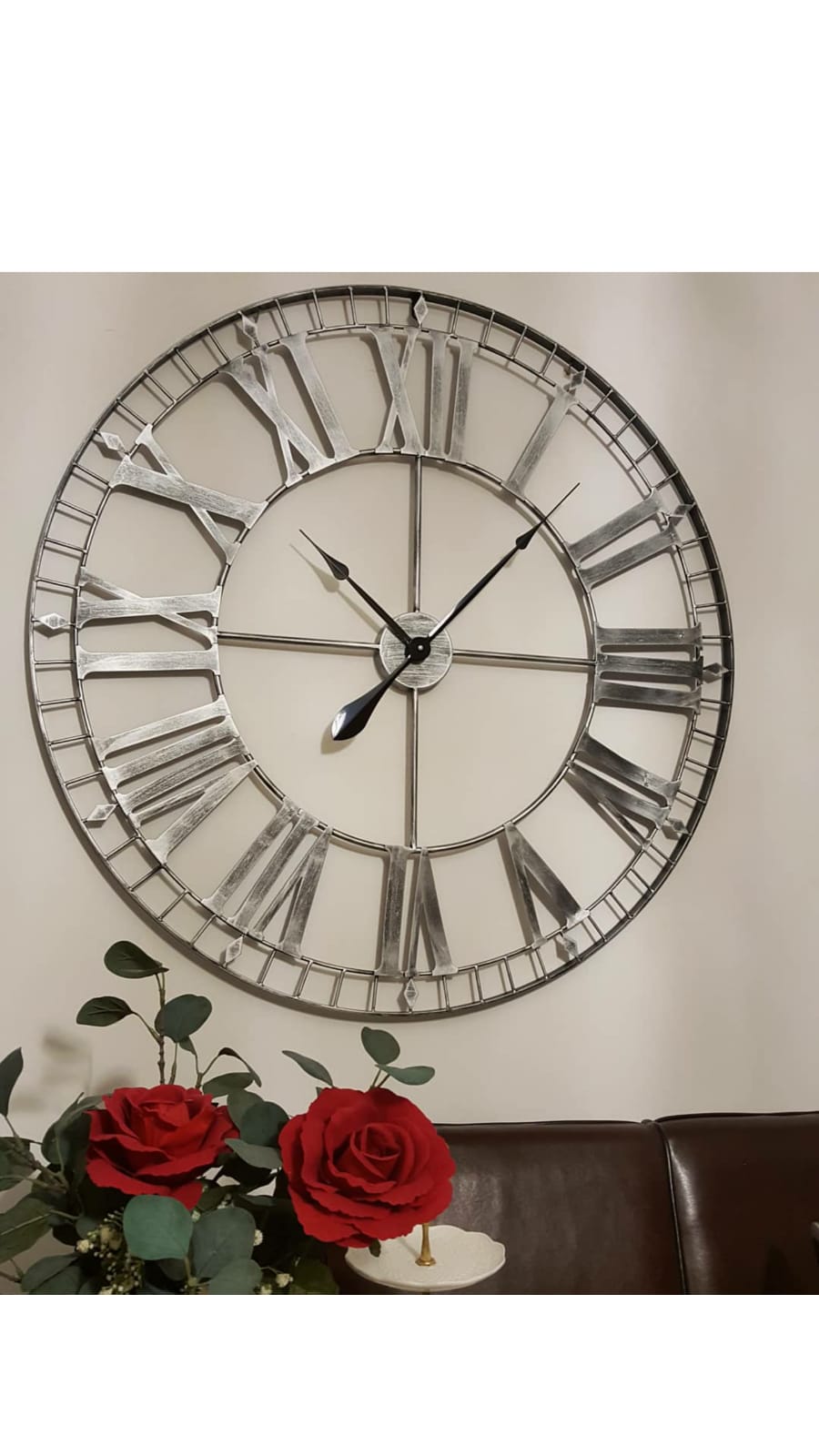 88cm Extra Large Skeleton Wall Clocks Metal Rustic Silver MMM