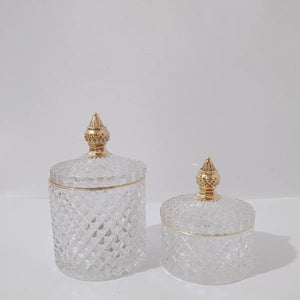 2 Crystal Glass Jars' set (2 pieces - 300ml & 100ml) - For Storage/Jewellery/Candle/Candy